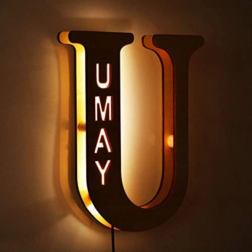 Euroselle Alphabet LED Wall Lamp Decorative Wooden Alphabet Light For Home And Office