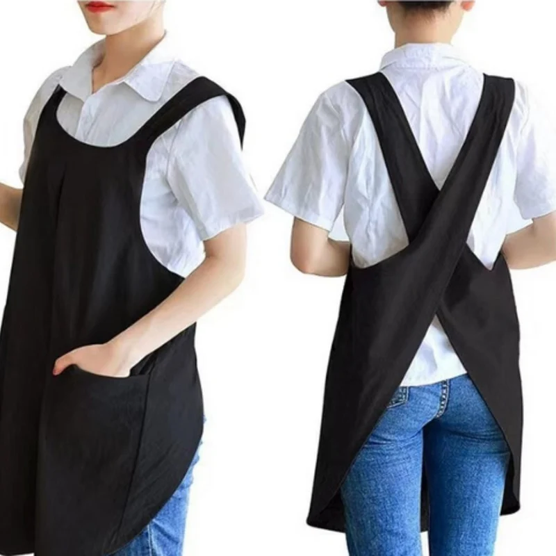 Euroselle Cotton-Blend Cross-Back Apron Dress With Korean Design For Everyday Wear