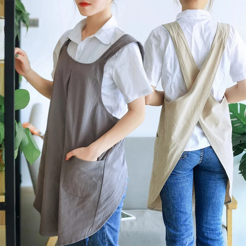 Euroselle Cotton-Blend Cross-Back Apron Dress With Korean Design For Everyday Wear