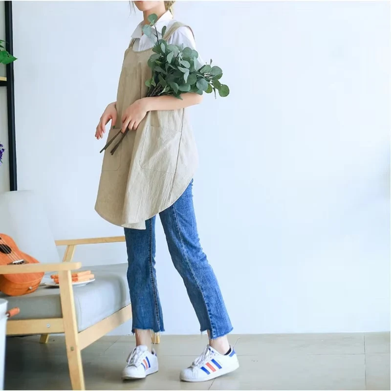 Euroselle Cotton-Blend Cross-Back Apron Dress With Korean Design For Everyday Wear