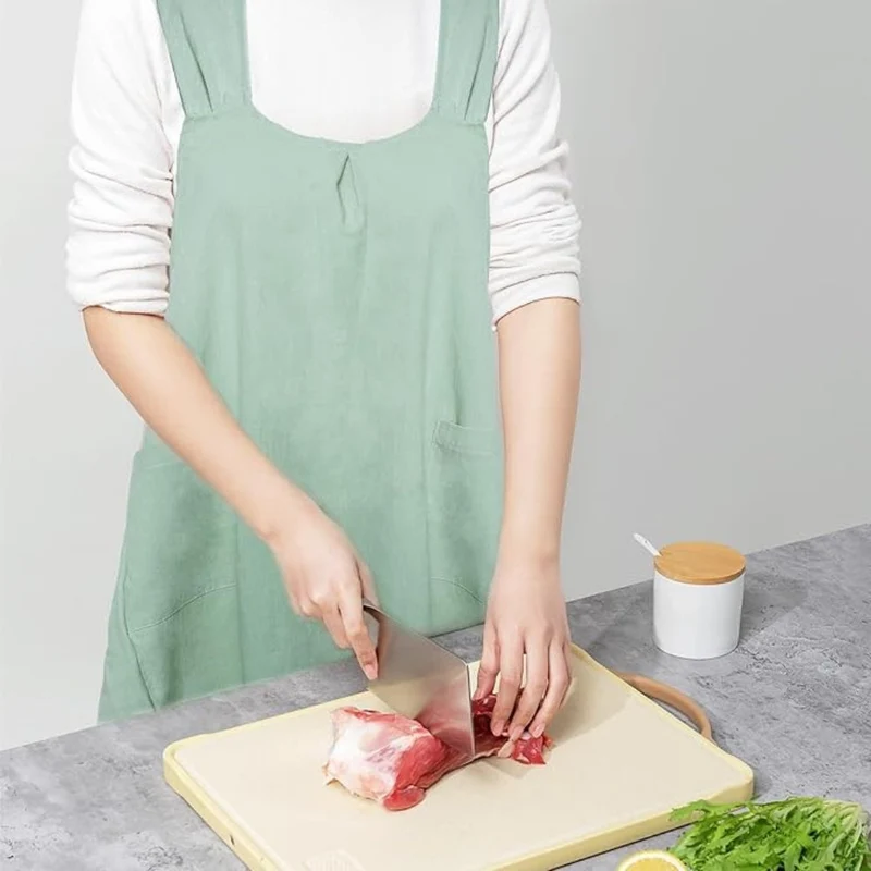 Euroselle Cotton-Blend Cross-Back Apron Dress With Korean Design For Everyday Wear