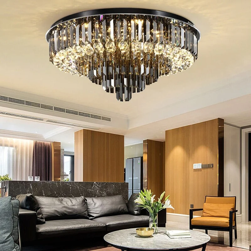 Meridian Black Crystal Chandelier By Euroselle With Stainless Steel