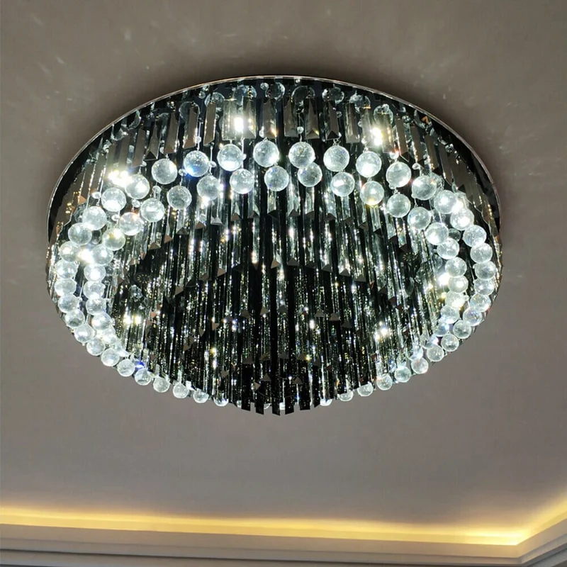 Meridian Black Crystal Chandelier By Euroselle With Stainless Steel