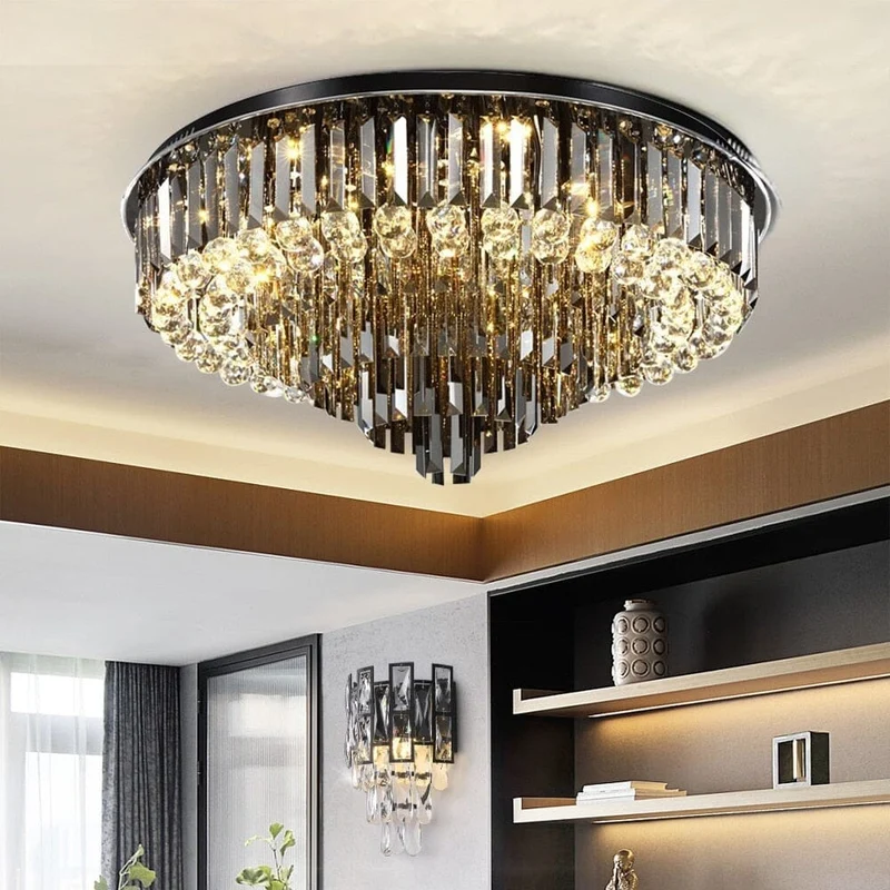 Meridian Black Crystal Chandelier By Euroselle With Stainless Steel