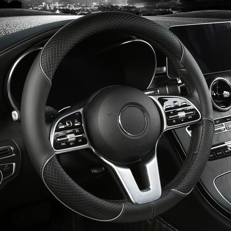 Euroselle Diamond Grip Faux Leather Steering Wheel Cover For Comfort And Control