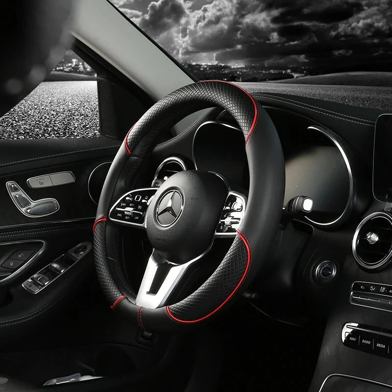 Euroselle Diamond Grip Faux Leather Steering Wheel Cover For Comfort And Control
