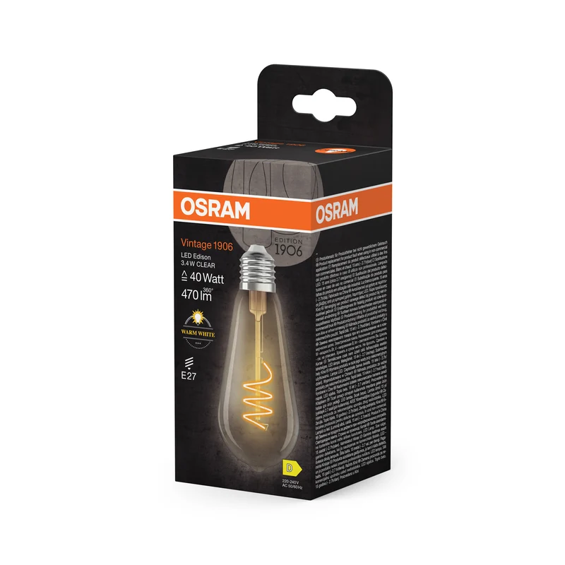 OSRAM Vintage 1906 Edison LED-Lampe Klar, 3.4W, 470lm, E27 , Warmweiß
