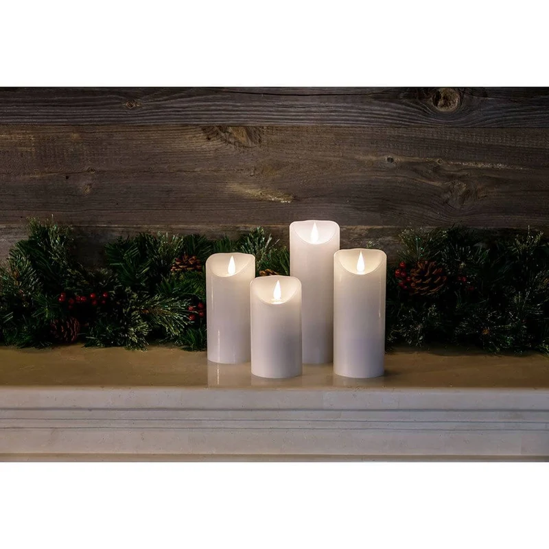 LED Echtwachskerze weiß mit 3D Flamme 20,5cm Timer Warmweiß batteriebetrieben