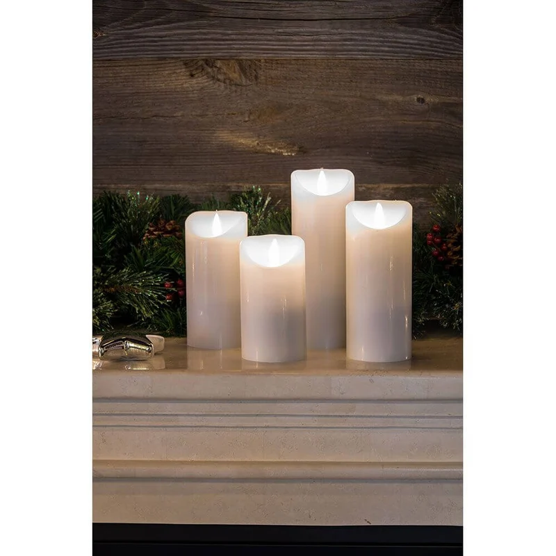 LED Echtwachskerze weiß mit 3D Flamme 17,5cm Timer Warmweiß batteriebetrieben
