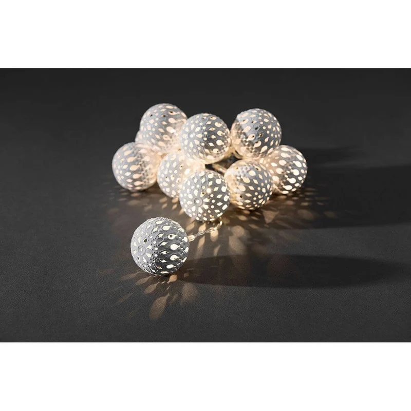 LED Dekolichterkette große weiße Metallbälle 10 Warmweiße Dioden batteriebetrieben