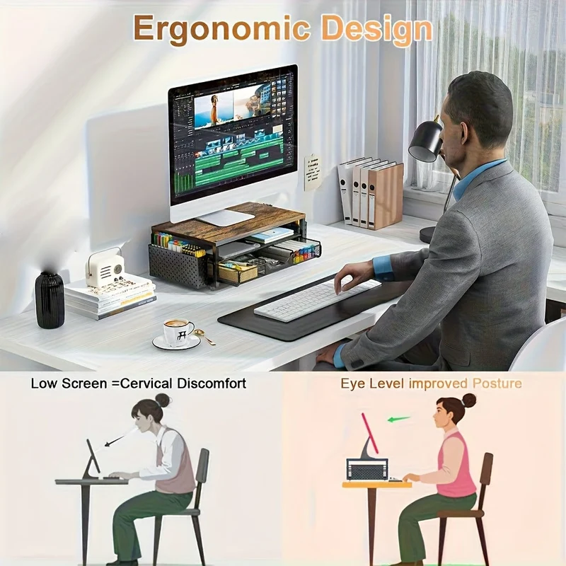 Euroselle Multifunctional Desktop Storage Rack And Monitor Riser