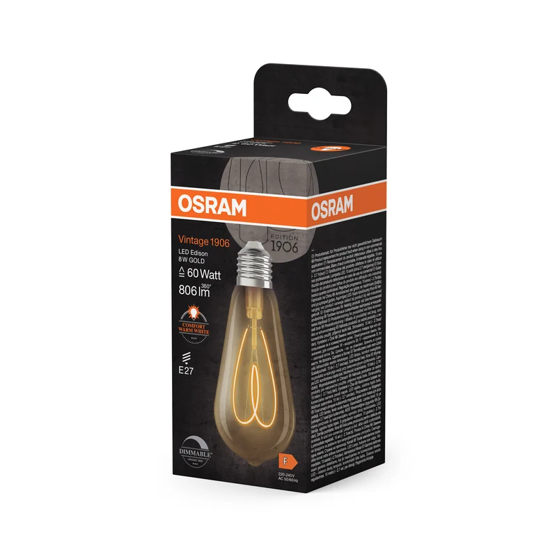 OSRAM Vintage 1906 Edison LED-Lampe Gold, 8W, 806lm, E27 , Comfort warm white