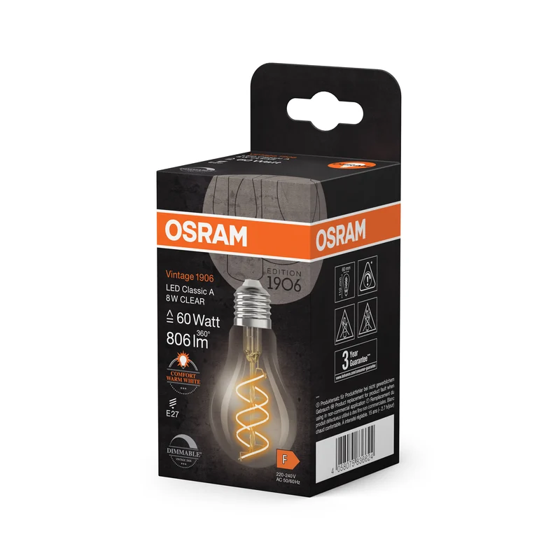 OSRAM Vintage 1906 Classic LED-Lampe Klar, 8W, 806lm, E27 , Comfort warm white