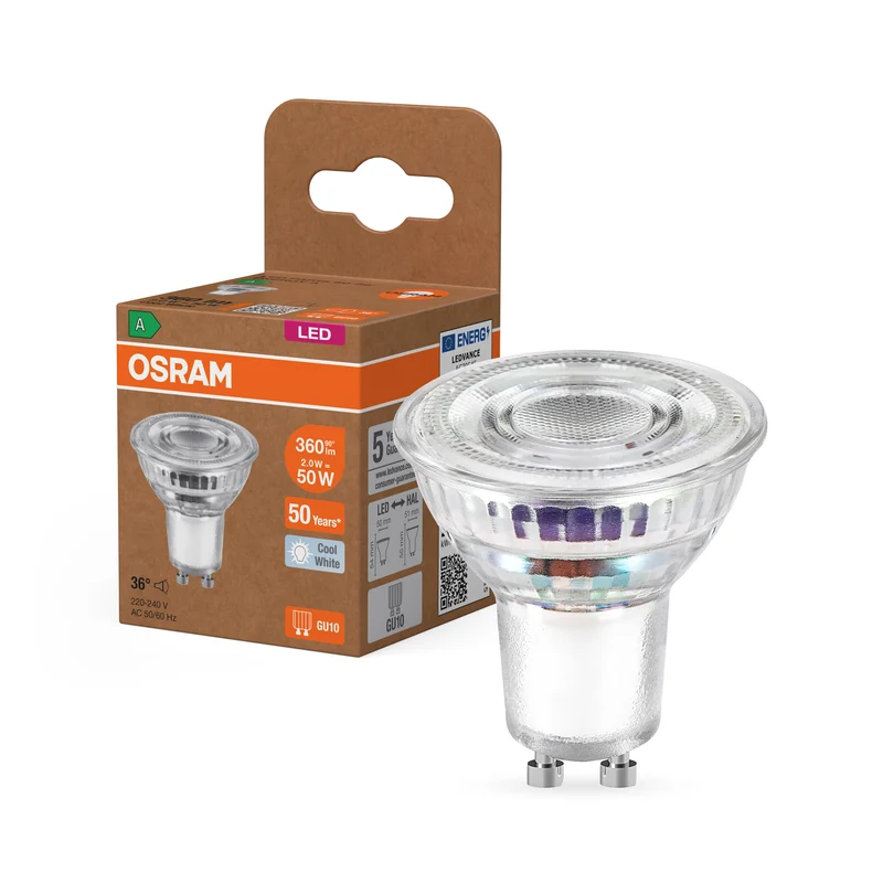 OSRAM LED LAMPS ENERGY EFFICIENCY REFLECTOR in PAR16-Form, LED-Spot, Bleifreies Glas, 2 W, (ex 50 W), 360 lm, Kaltweiß, 4000 K, Energieeffizienzklasse: A, CRI 80