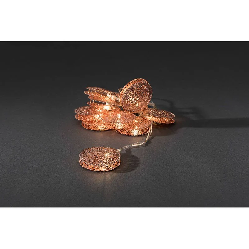 LED Dekolichterkette kupferfarbene Metalltaler 10 Warmweiße Dioden batteriebetrieben