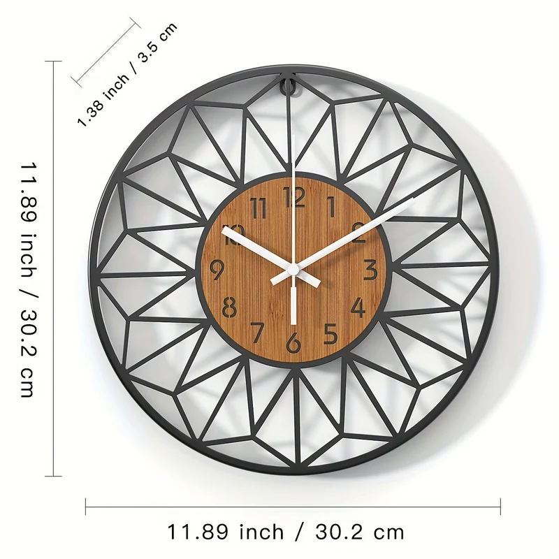Euroselle Hollow Metal Wall Clock With Faux Wood Grain Finish