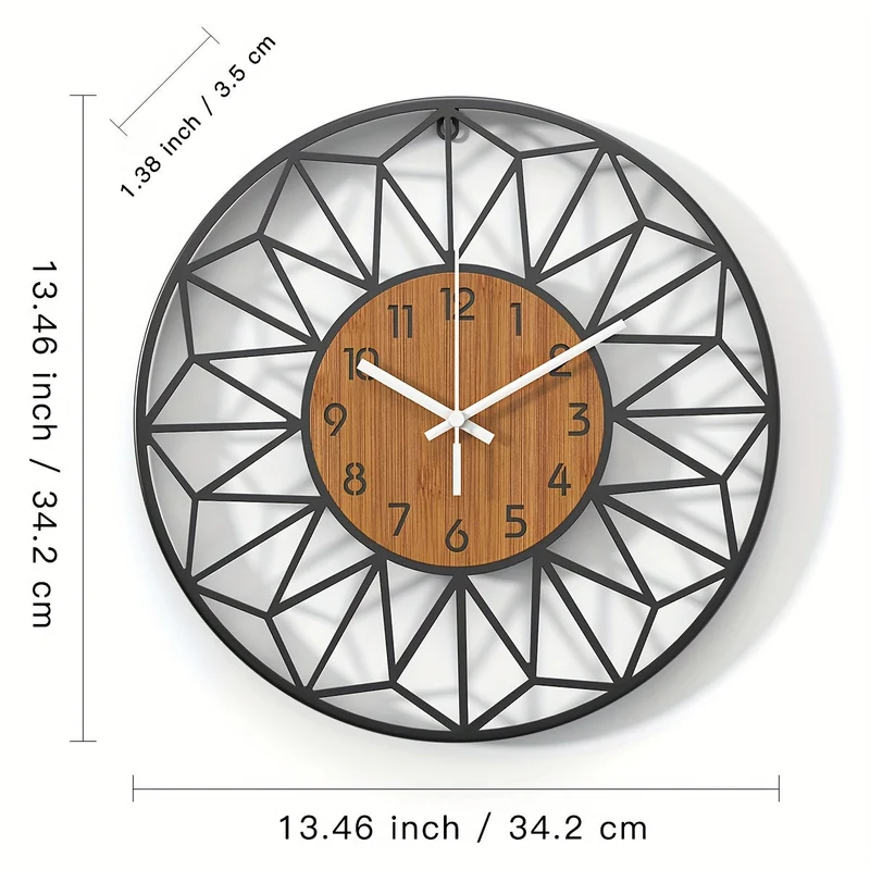 Euroselle Hollow Metal Wall Clock With Faux Wood Grain Finish