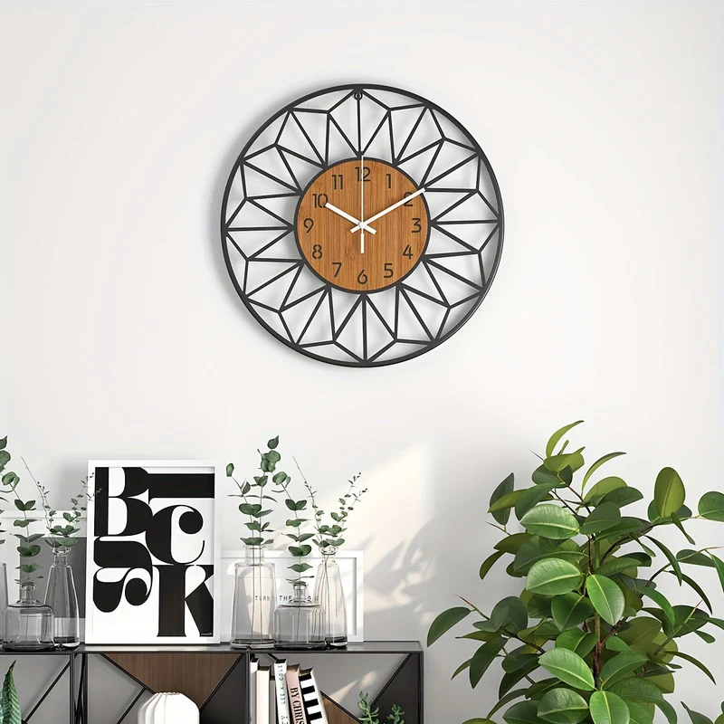 Euroselle Hollow Metal Wall Clock With Faux Wood Grain Finish