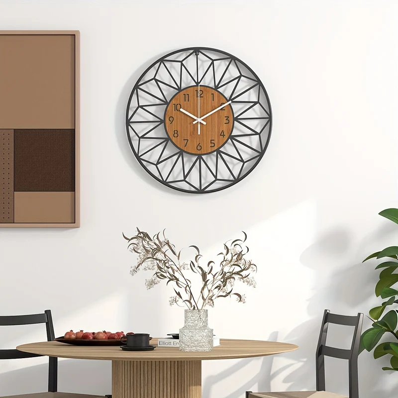 Euroselle Hollow Metal Wall Clock With Faux Wood Grain Finish
