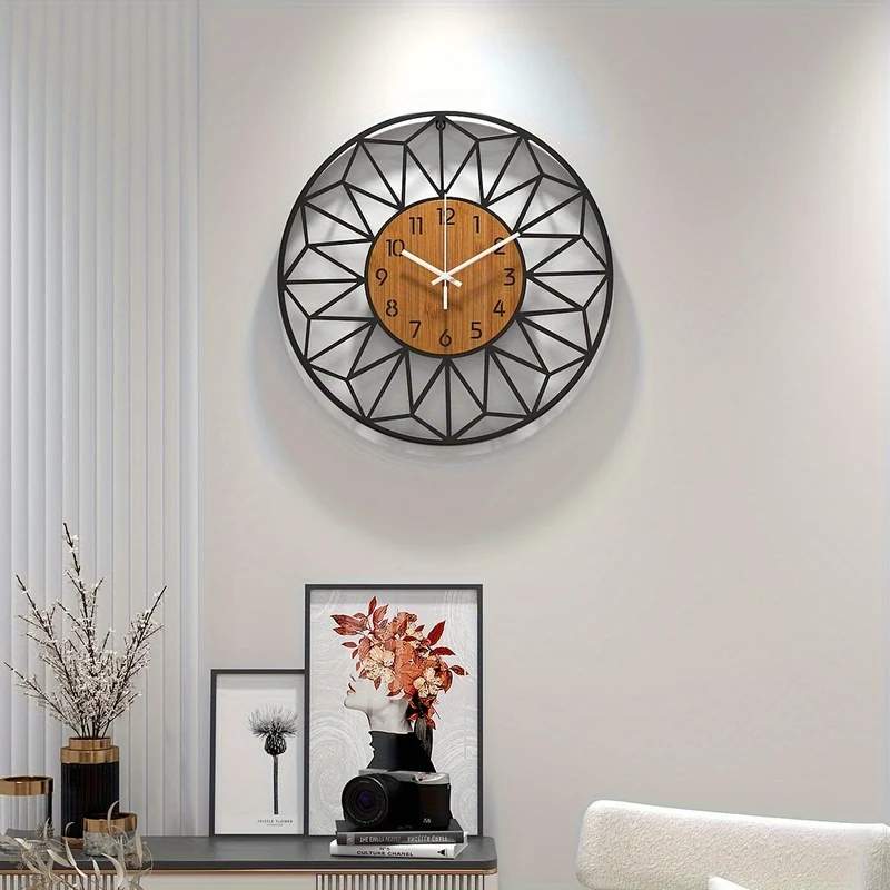 Euroselle Hollow Metal Wall Clock With Faux Wood Grain Finish