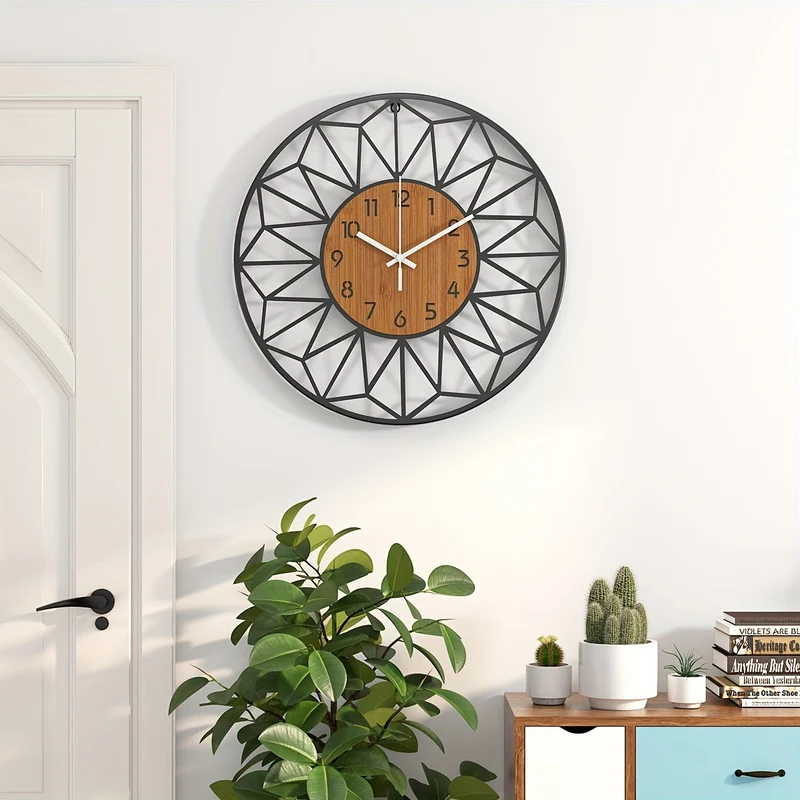 Euroselle Hollow Metal Wall Clock With Faux Wood Grain Finish