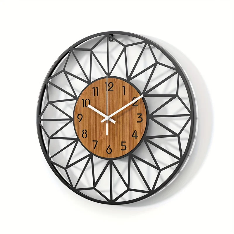 Euroselle Hollow Metal Wall Clock With Faux Wood Grain Finish