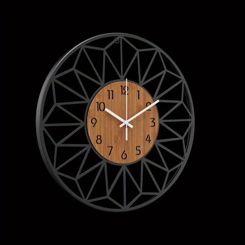 Euroselle Hollow Metal Wall Clock With Faux Wood Grain Finish