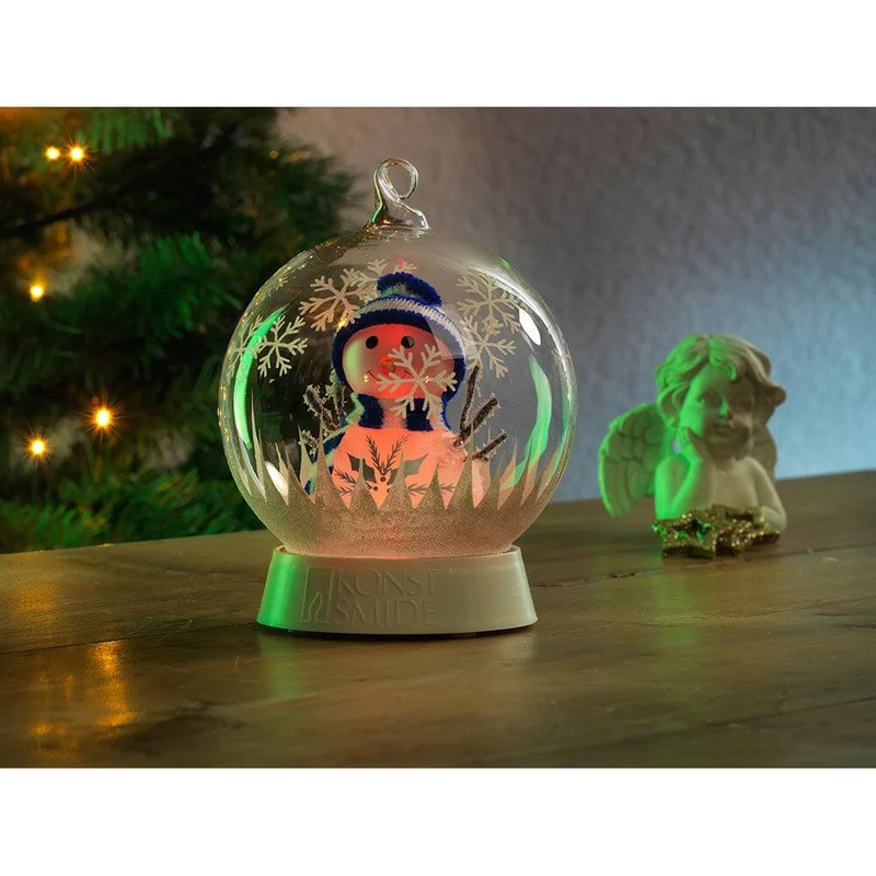 Glaskugel Schneemann mit 3 Funktionen Timer RGB-Farbwechsel 1 RGB Diode batteriebetrieben