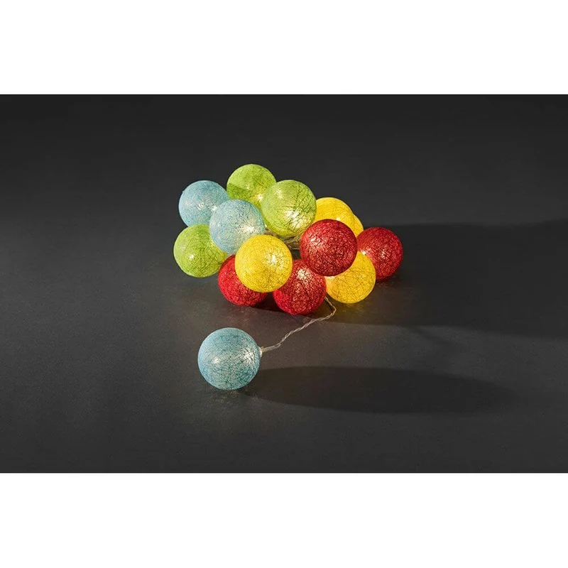 LED Dekolichterkette bunte Baumwollkugeln groß 16 Warmweiße Dioden