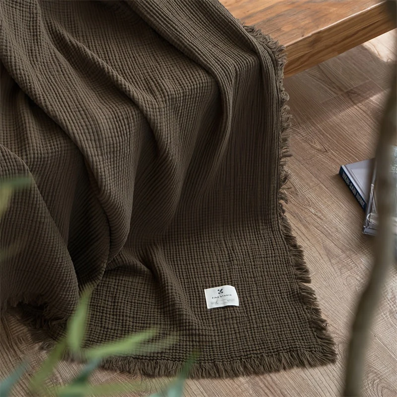 Euroselle Lightweight Four-Layer Cotton Gauze Blanket With Elegant Fringe