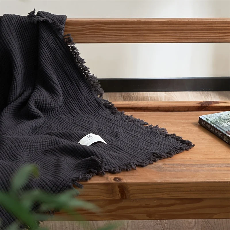 Euroselle Lightweight Four-Layer Cotton Gauze Blanket With Elegant Fringe