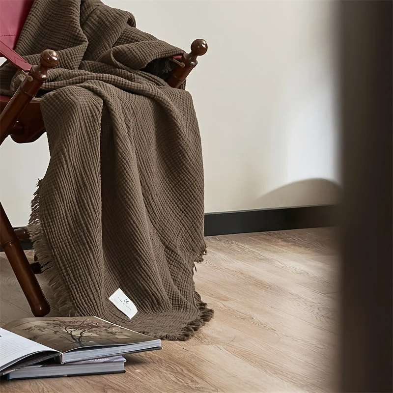 Euroselle Lightweight Four-Layer Cotton Gauze Blanket With Elegant Fringe