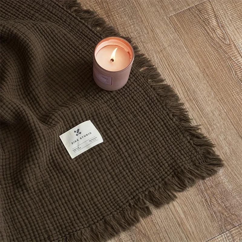 Euroselle Lightweight Four-Layer Cotton Gauze Blanket With Elegant Fringe