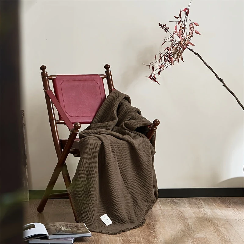 Euroselle Lightweight Four-Layer Cotton Gauze Blanket With Elegant Fringe