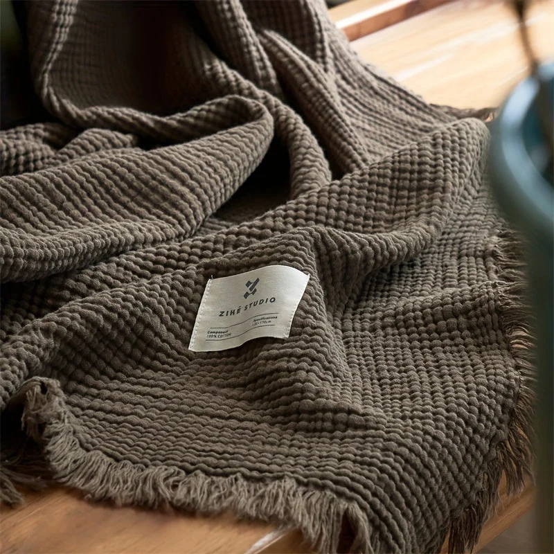 Euroselle Lightweight Four-Layer Cotton Gauze Blanket With Elegant Fringe