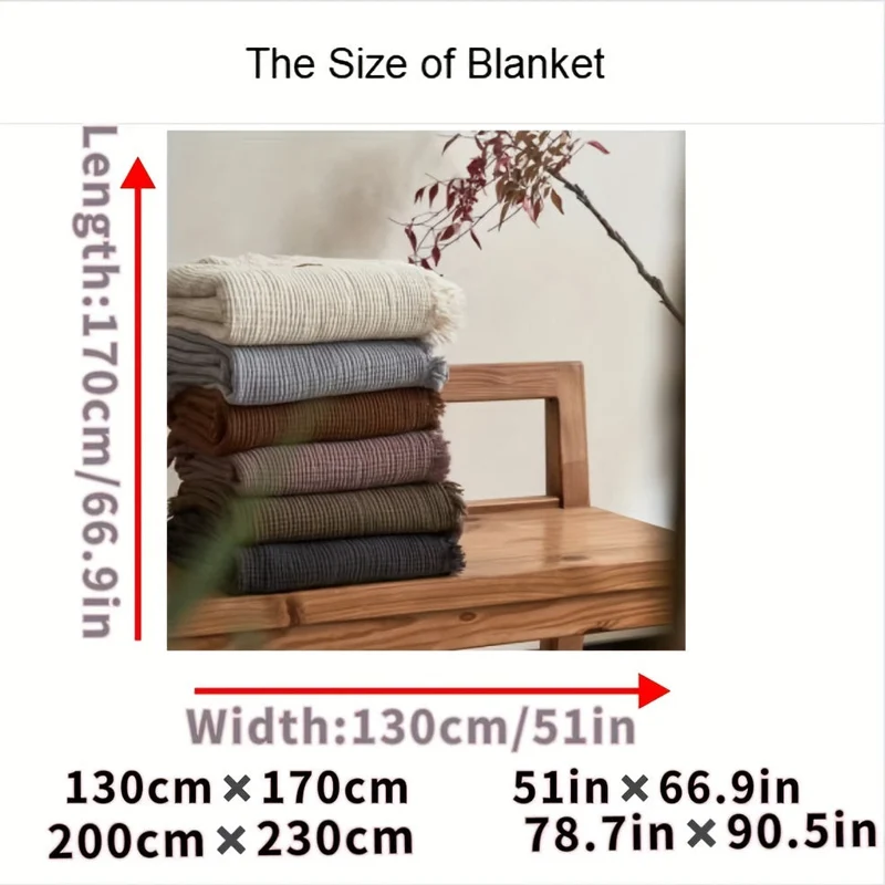 Euroselle Lightweight Four-Layer Cotton Gauze Blanket With Elegant Fringe