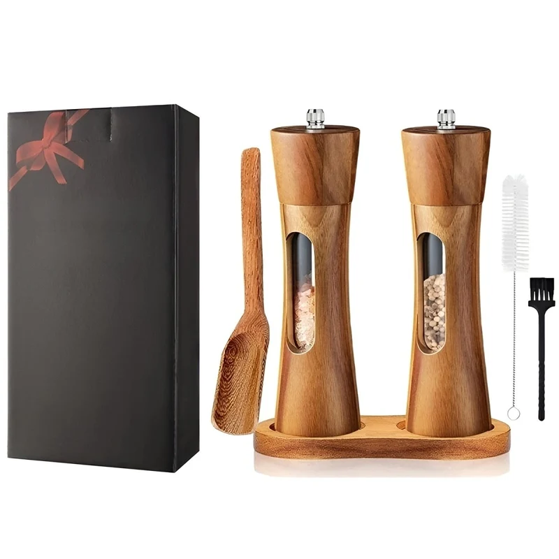 Euroselle Elegant Wooden Salt And Pepper Mills With Adjustable Grinder For Precise Seasoning