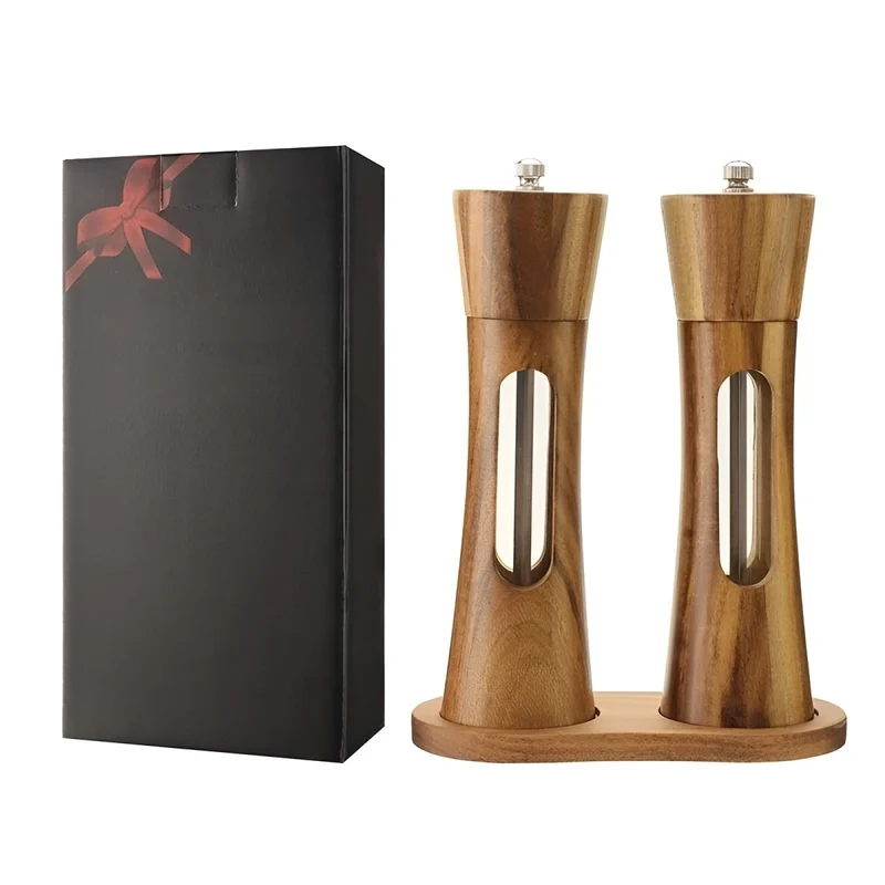 Euroselle Elegant Wooden Salt And Pepper Mills With Adjustable Grinder For Precise Seasoning