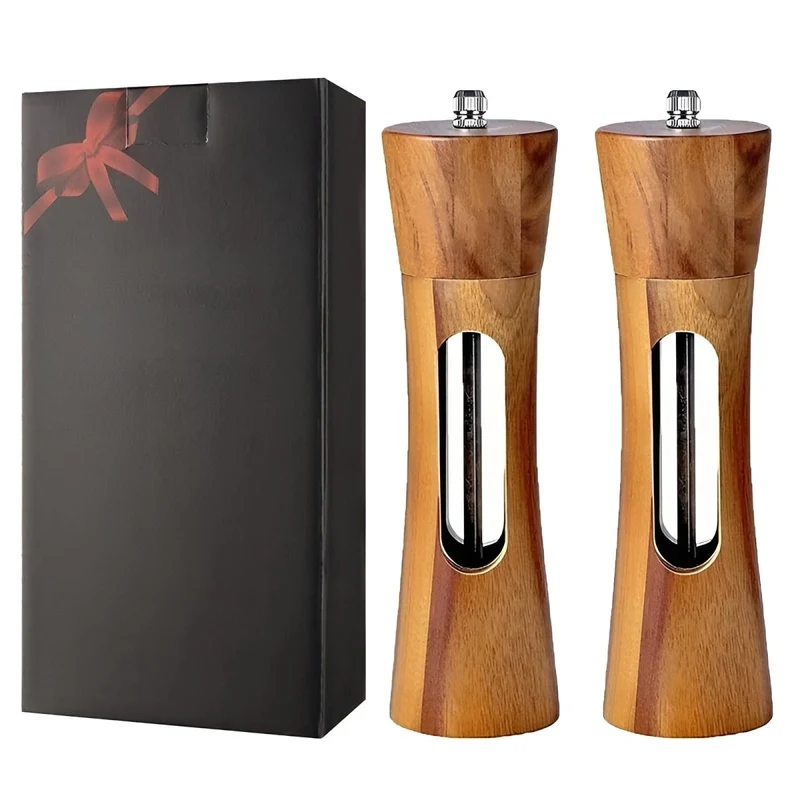 Euroselle Elegant Wooden Salt And Pepper Mills With Adjustable Grinder For Precise Seasoning