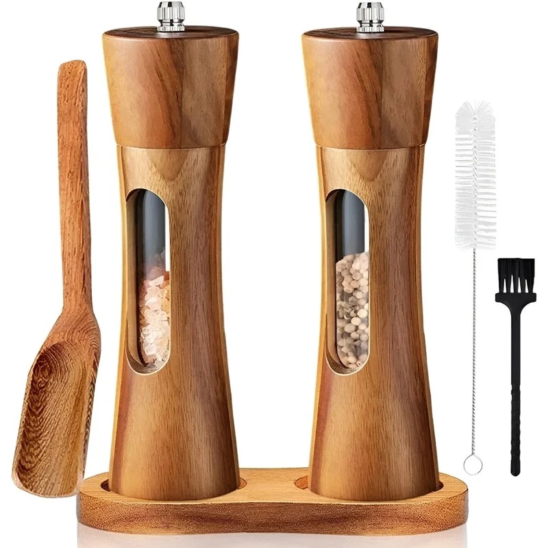 Euroselle Elegant Wooden Salt And Pepper Mills With Adjustable Grinder For Precise Seasoning