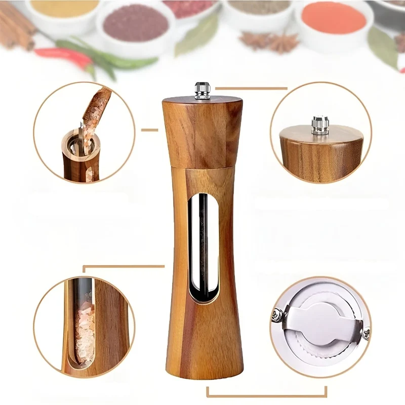 Euroselle Elegant Wooden Salt And Pepper Mills With Adjustable Grinder For Precise Seasoning