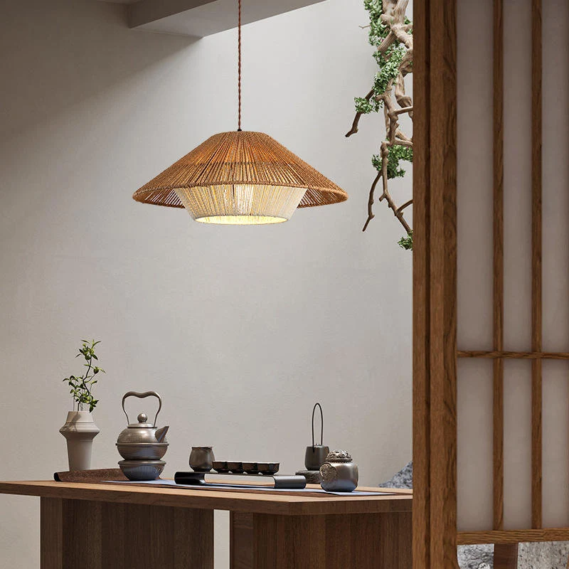 Kizuna Wicker Pendant Light, Retro Industrial Zen Lamp by Euroselle