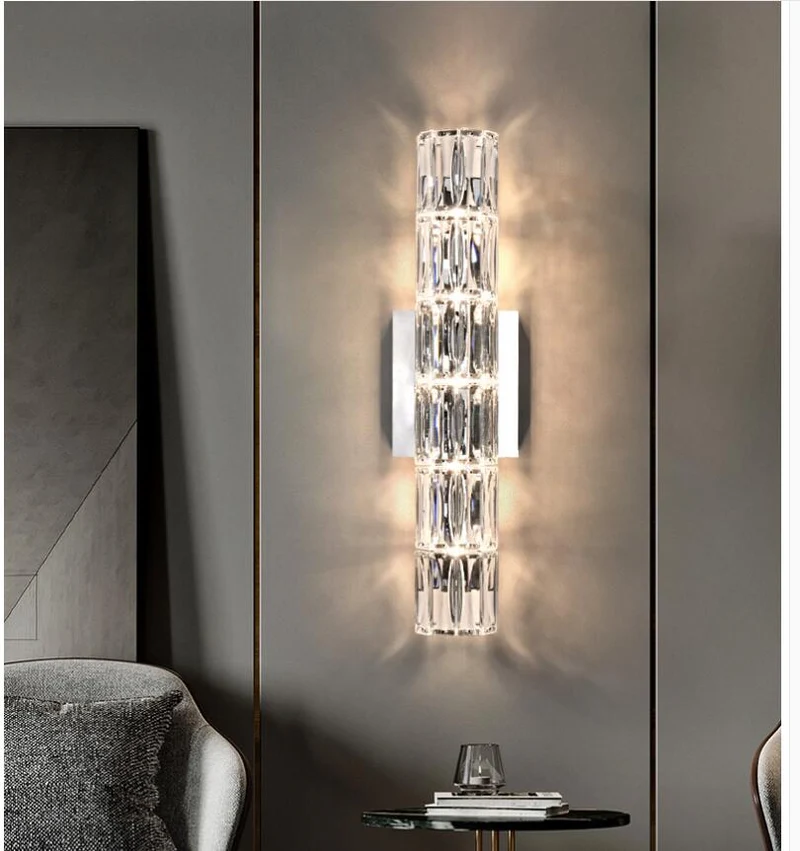 Euroselle Silver Spark Crystal Wall Lamp With Crystal Shade