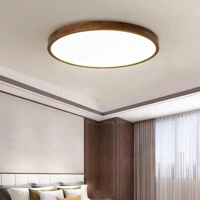 Tevin Oak Wood Ceiling Lamps With Acrylic Shade, Warm And White Light By Euroselle
