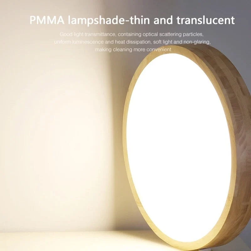 Tevin Oak Wood Ceiling Lamps With Acrylic Shade, Warm And White Light By Euroselle