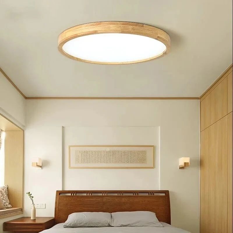 Tevin Oak Wood Ceiling Lamps With Acrylic Shade, Warm And White Light By Euroselle