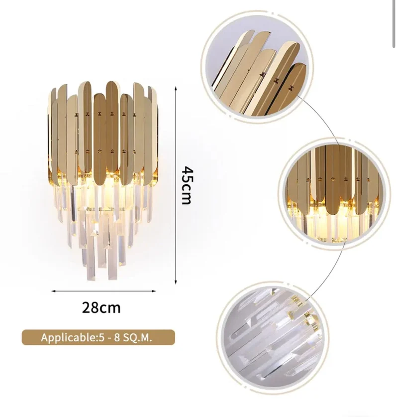 Euroselle Ivy Crystal Wall Lamp With Crystal Bars Modern Design
