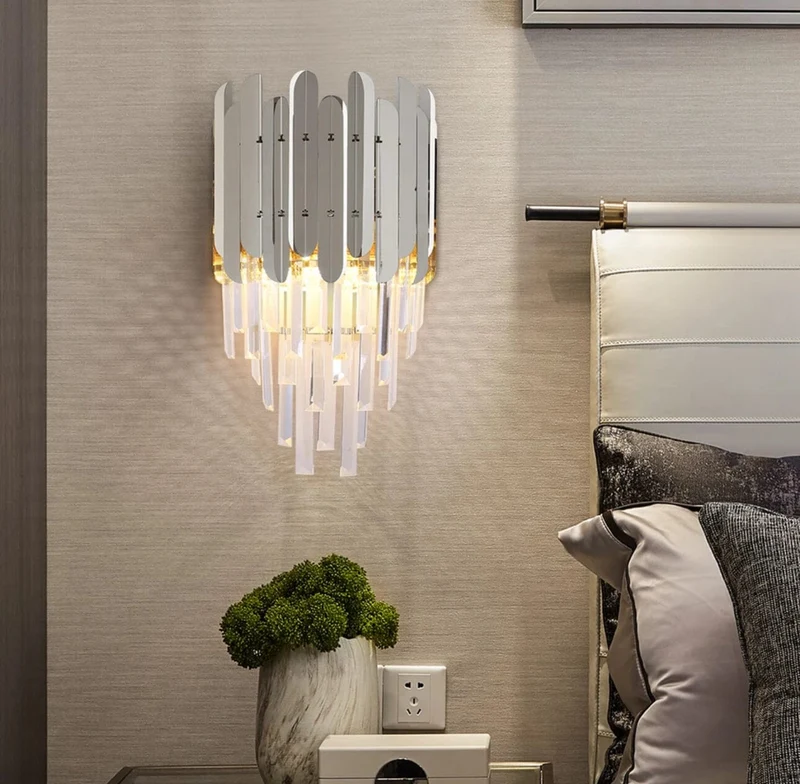 Euroselle Ivy Crystal Wall Lamp With Crystal Bars Modern Design