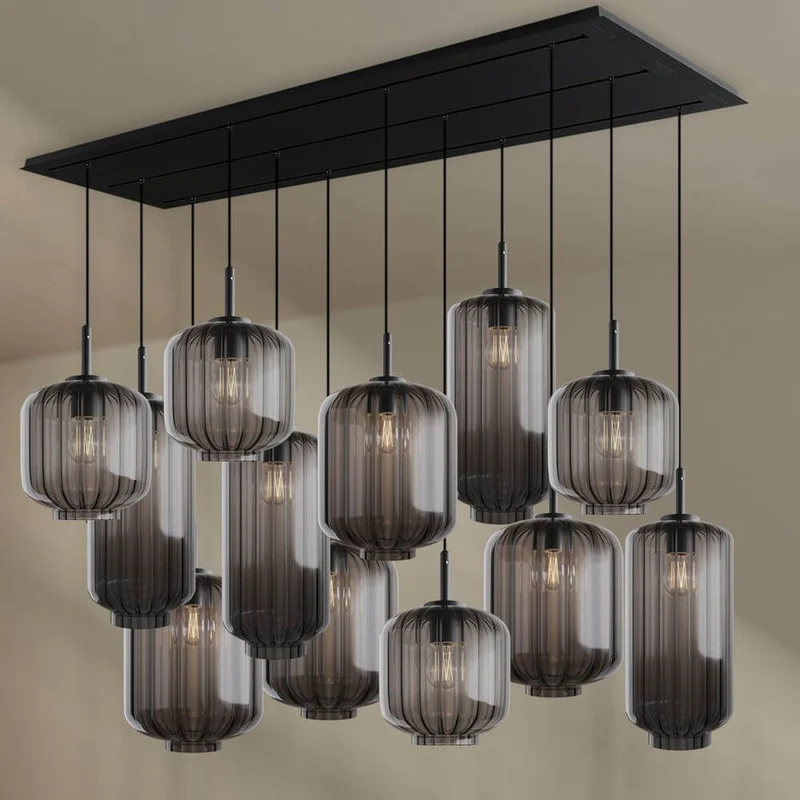 s.luce Velo Esszimmerlampe 12-flammig 200cm 3-reihig Ø 18/20/25cm