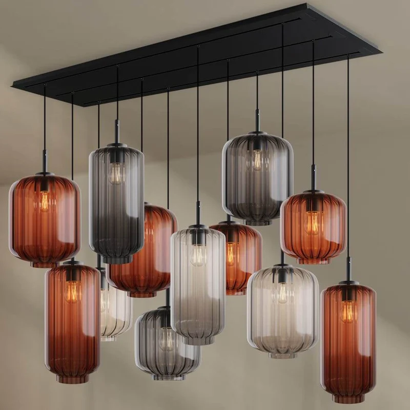 s.luce Velo Esszimmerlampe 12-flammig 200cm 3-reihig Ø 18/20/25cm